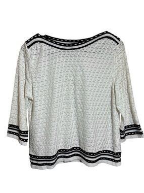 Chico’s Sweater Womens Size 2 Large White Black Trim Pullover Boat Neck Cotton
